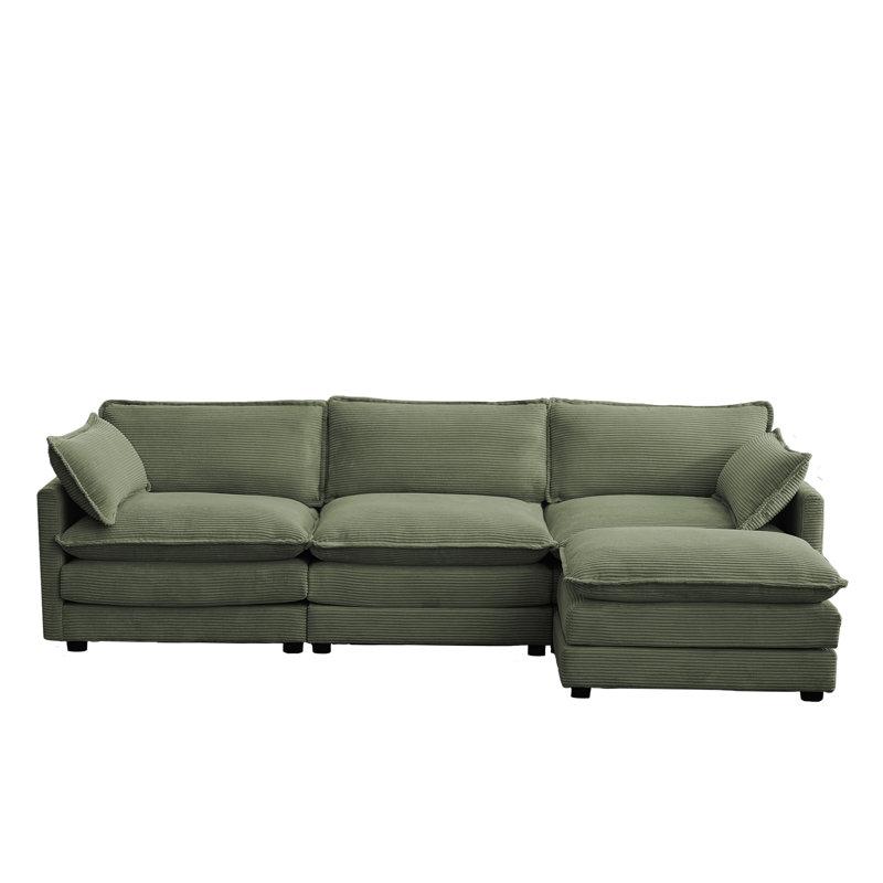 Redenius 4-Piece 112'' Upholstered L-Shape Sectional, Avocado Green Corduroy