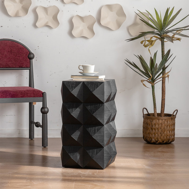 23.62"Height Three-dimensional Embossed Pattern Design Retro Side Table Retro Furniture, Black