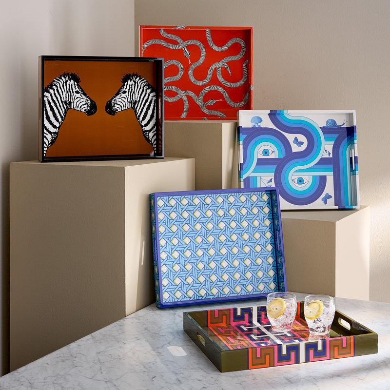 Cognac and Black Zebra Lacquer Rectangle Tray