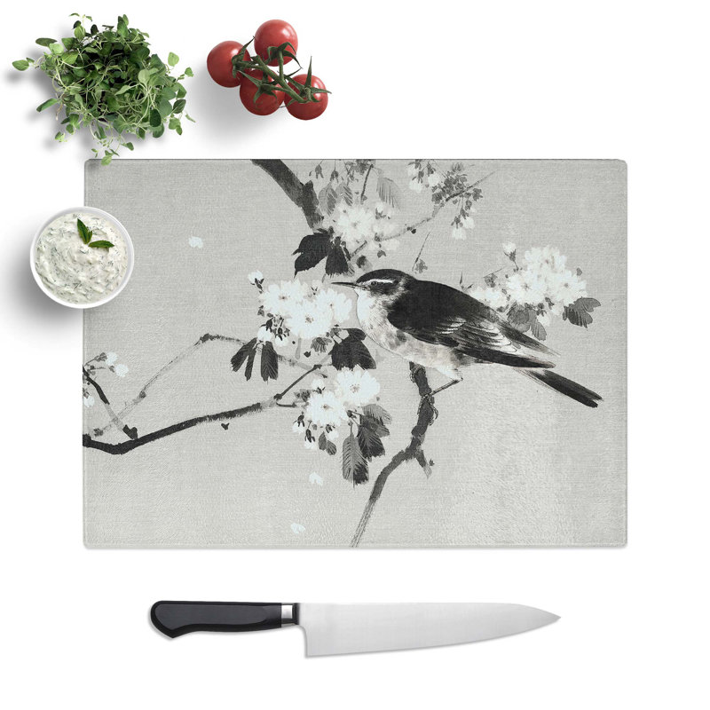 Tempered Glass Bird on a Flowering Branch Chopping Board, 28.5 cm W x 20 cm L