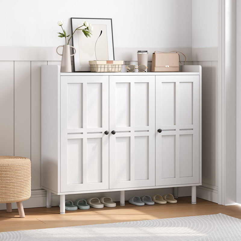 Abril 5-Tier 30 Pairs Shoe Cabinet With 3 Doors And Adjustable Shelves For Entryway, White