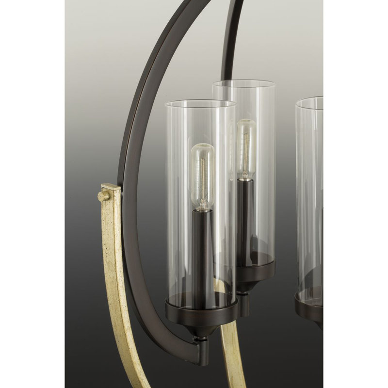 Lustre géométrique à 5 lumières, Bronze antique