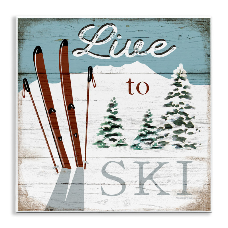 Live to Ski Rustic Snow Sports Wood Wall Plaque Art