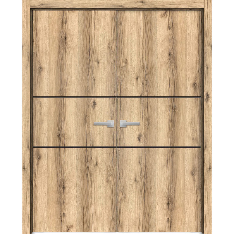 Portes françaises en bois massif massif, 56 po x 84 po, Chêne