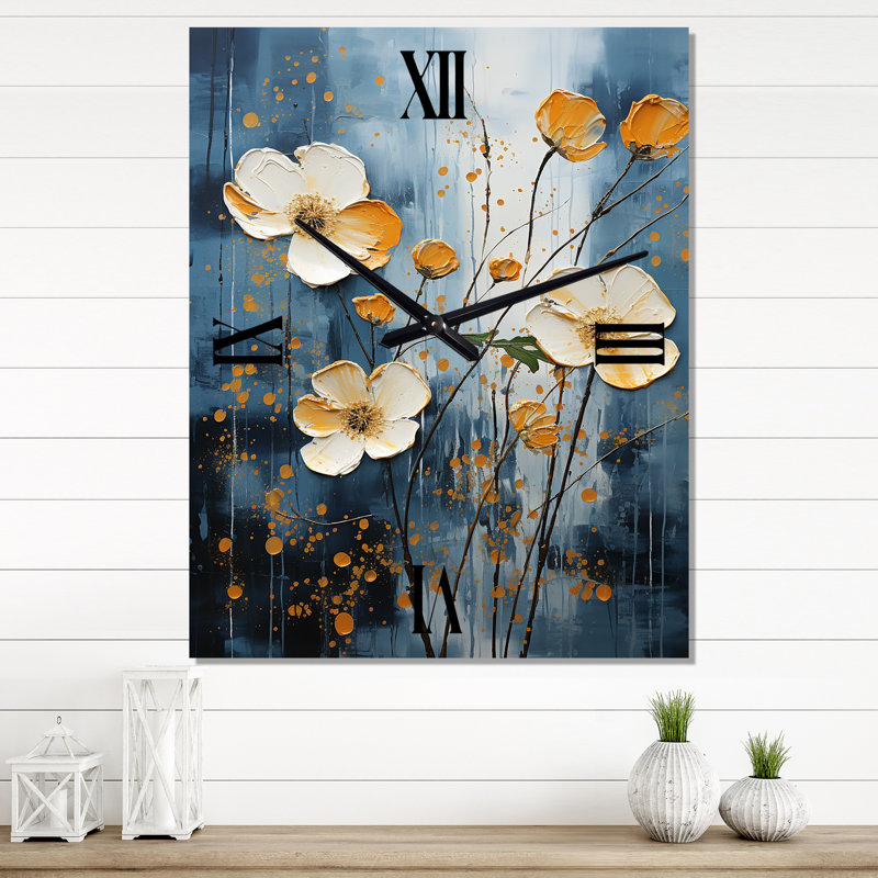 Horloge murale Buttercups - Collage I bleu et blanc, Très grand