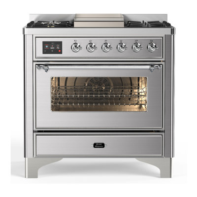 Majestic III Series 36 Inch Dual Fuel Range with 6 Sealed Burners, Griddle, in Stainless Steel (Natural Gas, Chrome Trim)