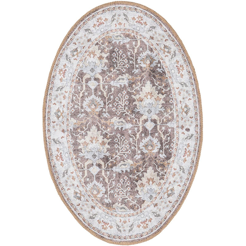 Traditional Guljan Area Rug Almond Brown Color, Oval 2' x 3'1"