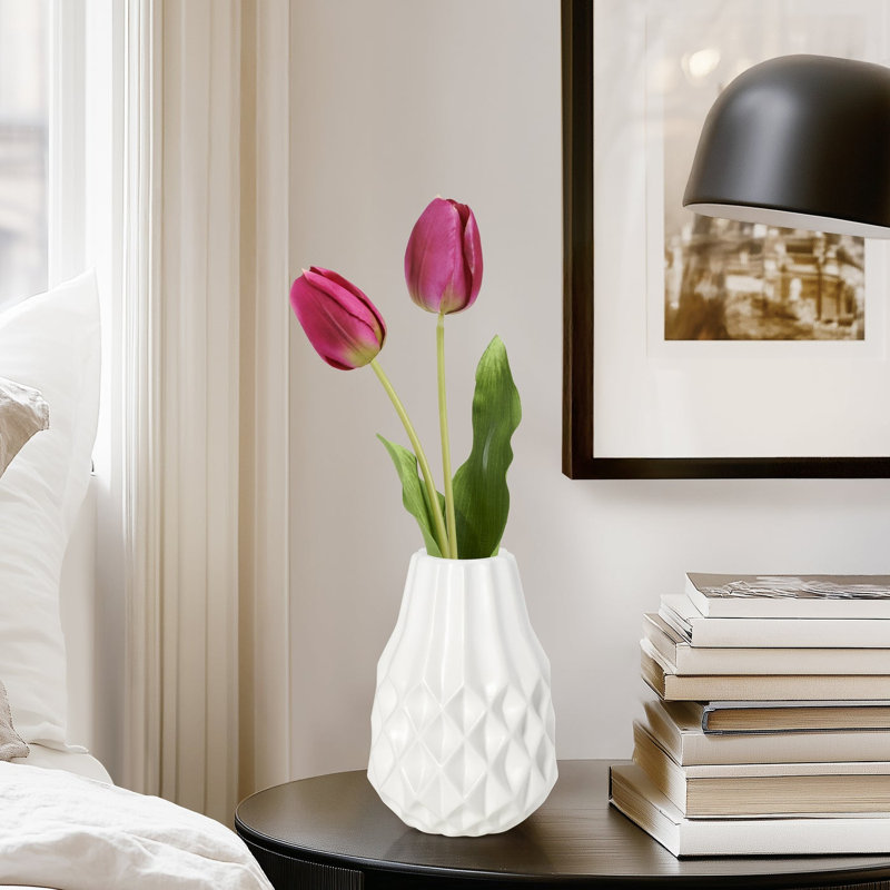 Vase en céramique blanche 7,5 po Facetta, 7.5 inch, Blanc