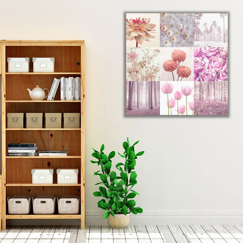 «Pink Flora Collage», reproduction d'art sur toile, H 30 po x l 30 po