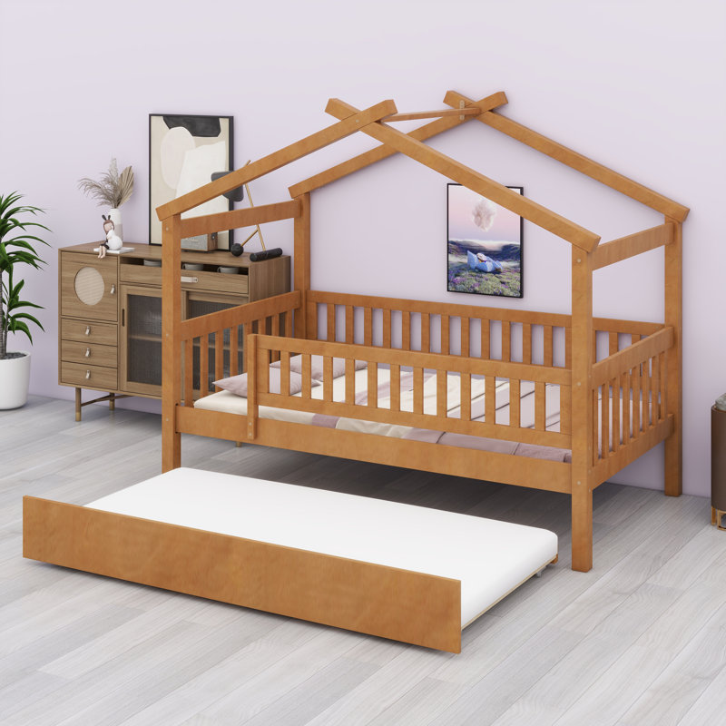Cadre de lit cabane avec lit gigogne, Walnut