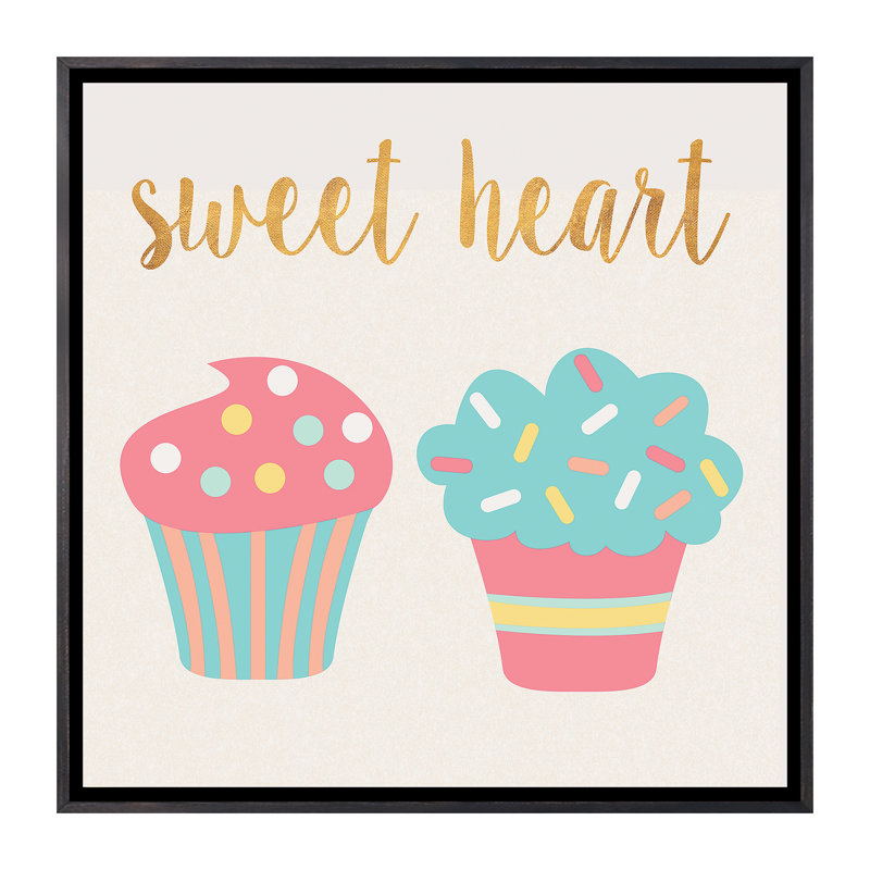 Cupcakes II - impression d'art graphique, Pas de tapis, H 26 po x l 26 po x P 1,5 po, Toile avec cadre noir patiné