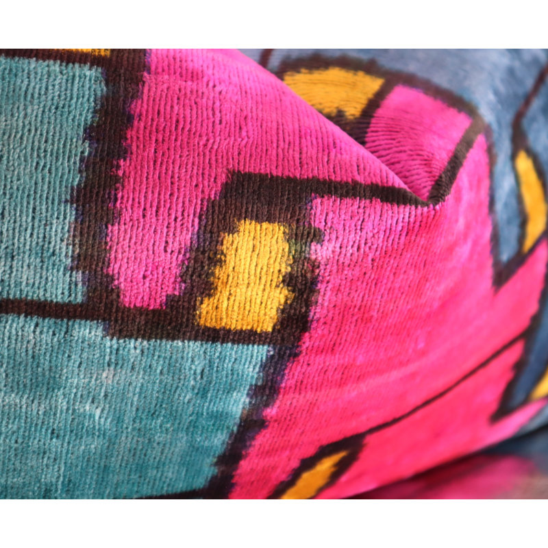 Velvet Rectangular Pillow Cover & Insert, Blue/Pink/Green Geometric 1
