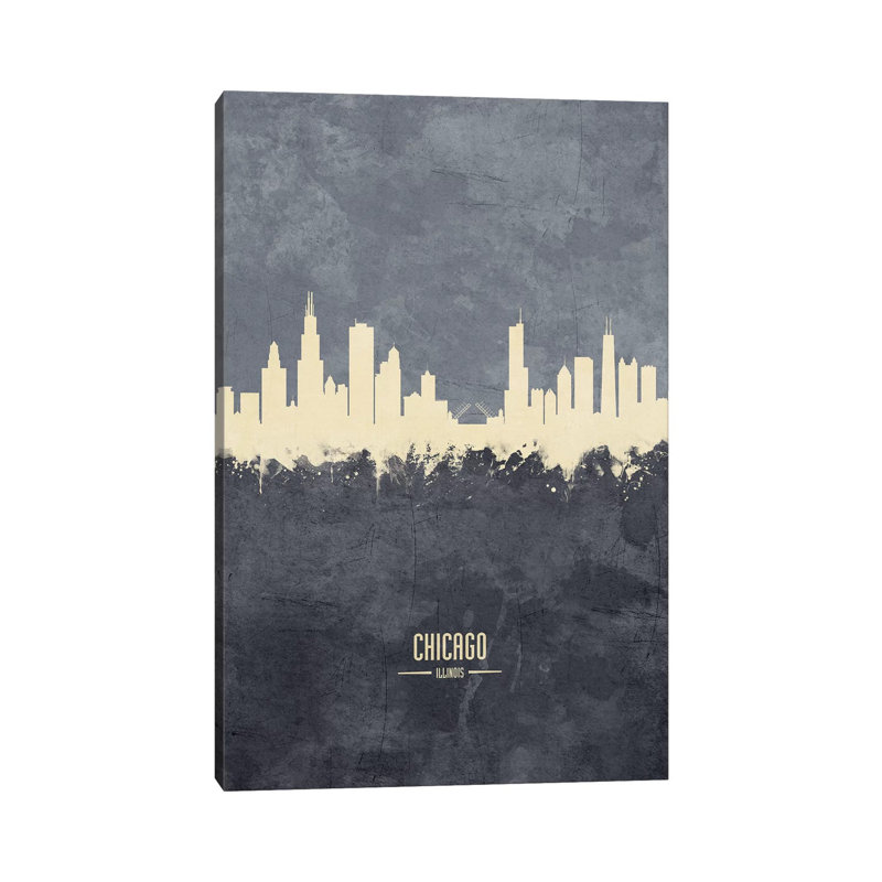 «Chicago Illinois Skyline Gray», reproduction d'art sur toile tendue, H 26 po x l 18 po x 1,5 po