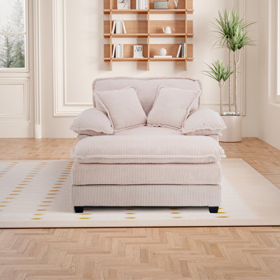 Canapé simple en velours côtelé de 56,3 pouces avec 2 coussins décoratifs et un repose-pieds, canapé confortable et profond pour le salon