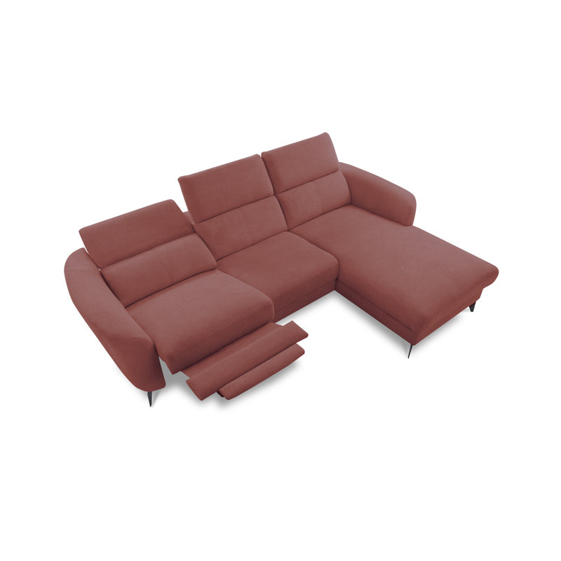 Brighton Power Reclining Corner Sofa with Adjustable Headrests in Chenille Fabric, Red, Right Hand Facing