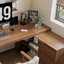 Bureau en coin en coin avec bibliothèque en bois massif en forme de L-1088039735-1088039690
