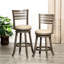 Tabouret à dossier à lattes de 24 po de hauteur comptoir avec pivot, finition gris patiné, siège en cuir français pivotant-1876970652-1876970654