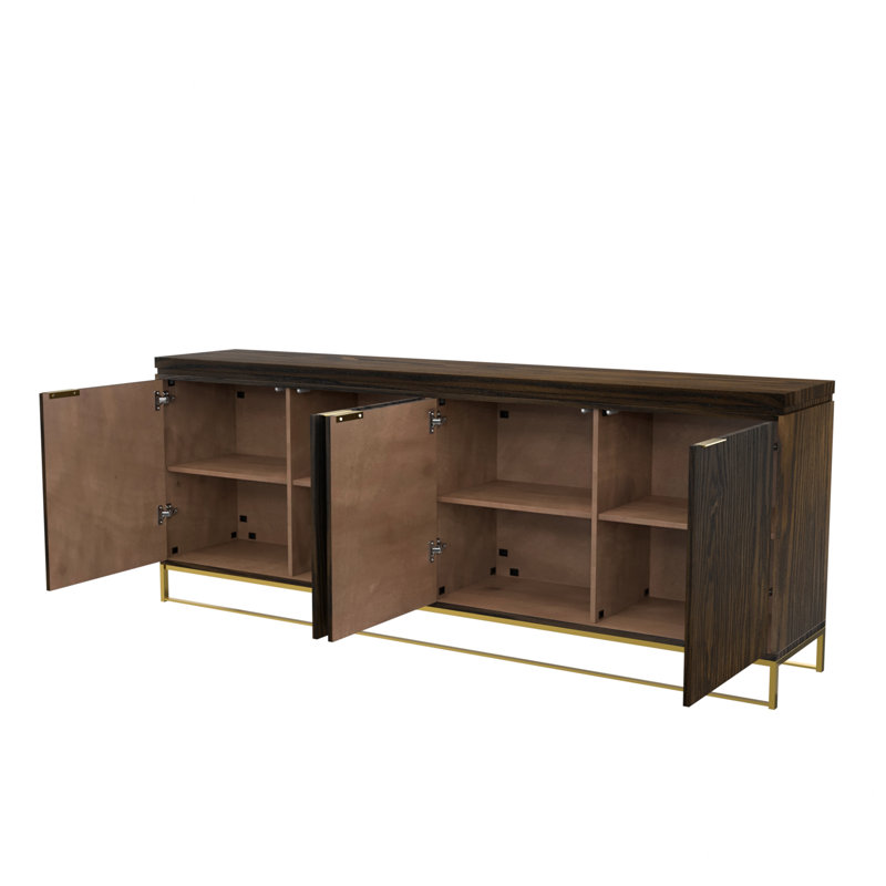 4-Door Wooden Storage Sideboard, Brown, solid wood feet