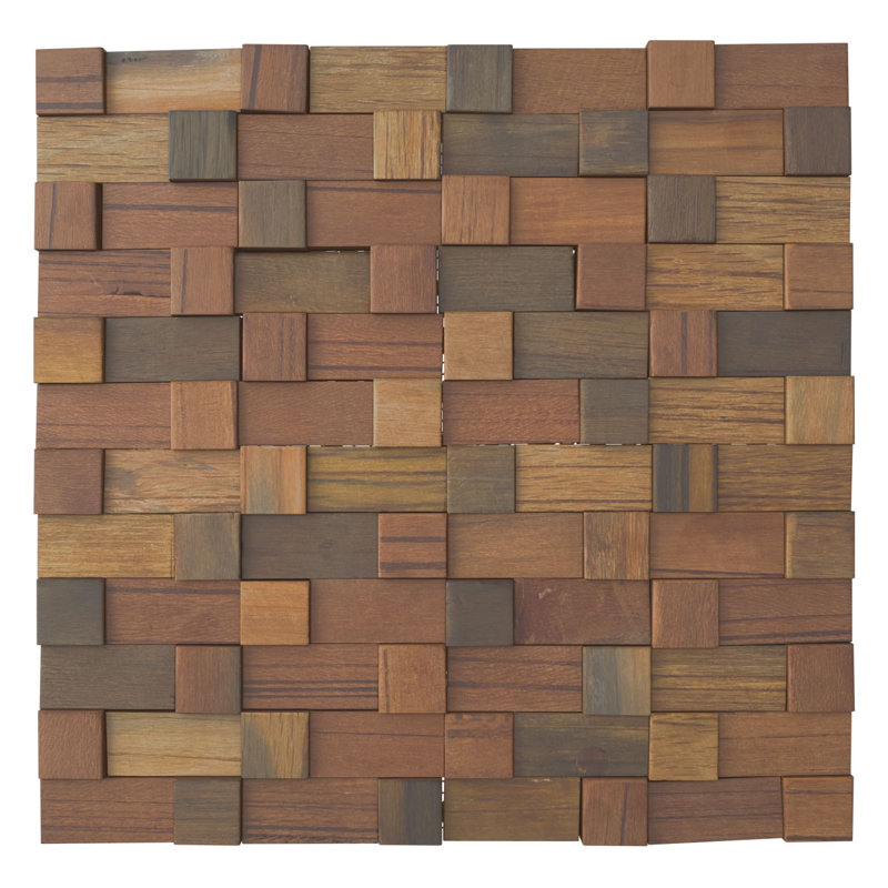 Carreau de mosaïque murale en bois ancien, l 11 7/8 po x H 11 7/8 po x P 1/2 po