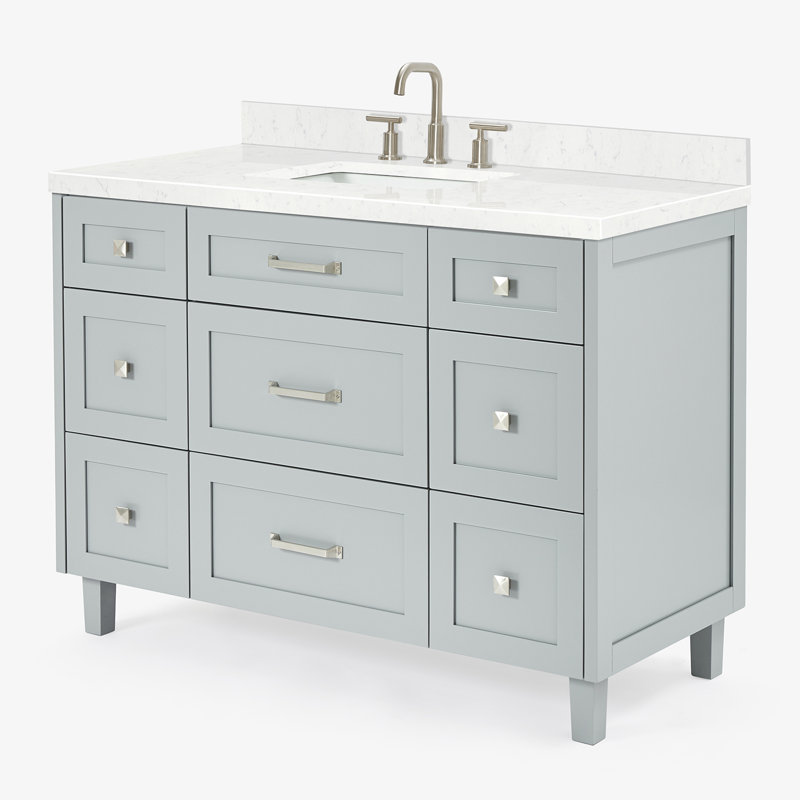 ARIEL Monroe 48 Single Sink Bathroom Vanity with Carrara Quartz Top, Gray, 48" - 49", Carrara White Quartz