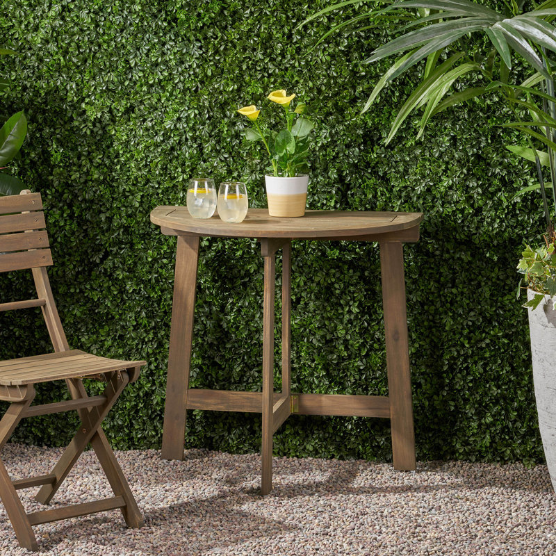 Table bistro d'extérieur pliante demi-ronde en bois d'acacia, finition grise