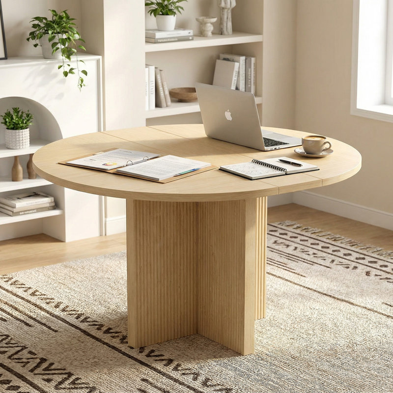 Table de salle à manger extensible ronde à ovale, 35,4 po ronde / 47,2 po ovale, chêne clair ou noyer foncé, table extensible pour la petite cuisine et la salle à manger