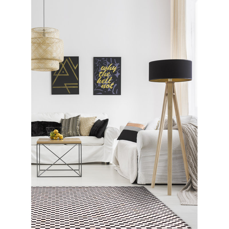 Tapis crème en cuir de vache patchwork noir 6 pi 0 po x 6 pi 0 po