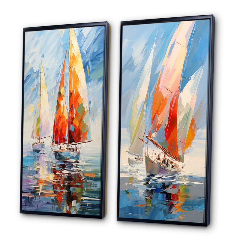 "Voiliers abstraits" - 2 pièces sur toile, Cadre noir, H 24 po x l 20 po
