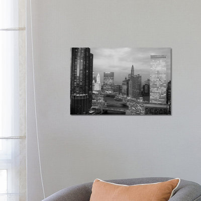 1960s Chicago River Bridges And Downtown Skyline At Dusk Chicago Il USA by Vintage Images - Wrapped Canvas Print
