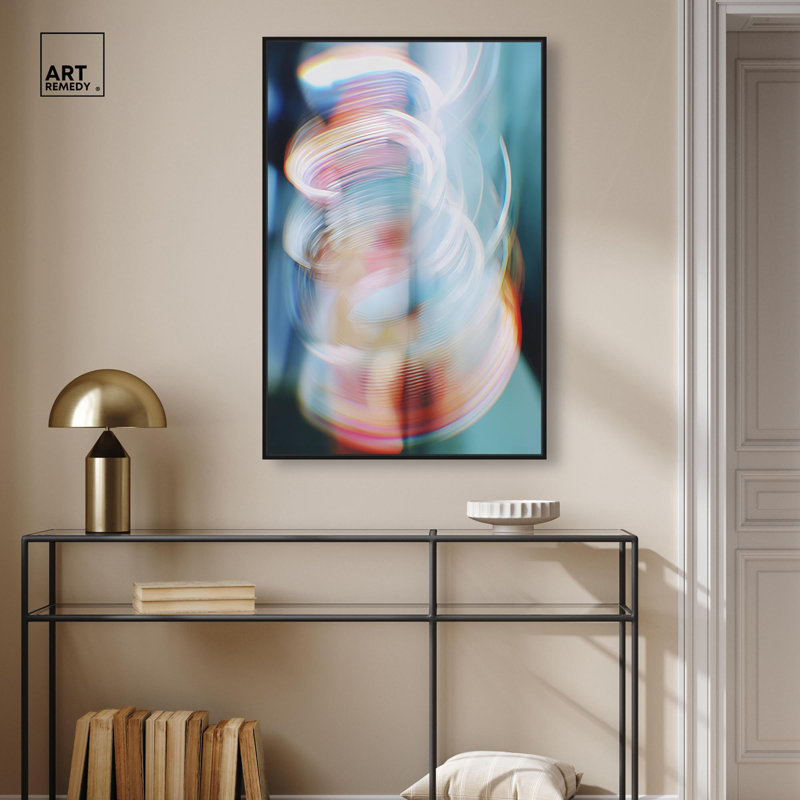 Décoration murale abstraite Swirling Light II par , Cadre flottant noir, H 37 po x l 25 po