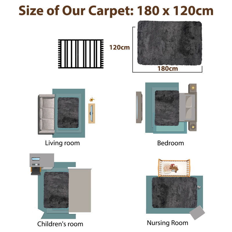 Tapis intérieur / extérieur gris en fausse fourrure Koal, Rectangle 6 pi x 4 pi