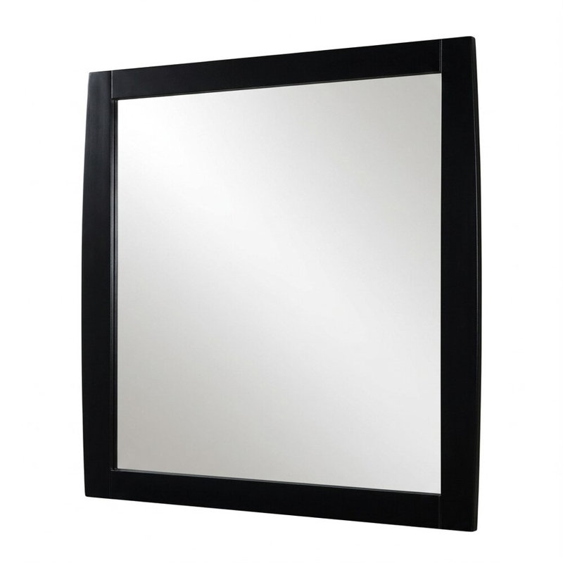 Marlee Glossy Black 32.38 In. W X 36 In. H Cottage Rectangle Wood Framed Mirror, Glossy Black