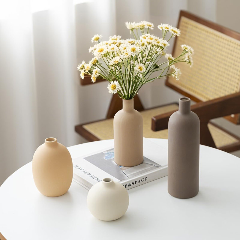 Vase en céramique moderne 4 pièces, Brun / pêche / blanc