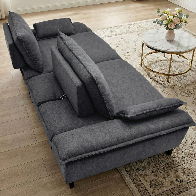 Upholstered Sailboat-Shaped Sleeper Sofa with Adjustable Seat Depth, Dark Gray