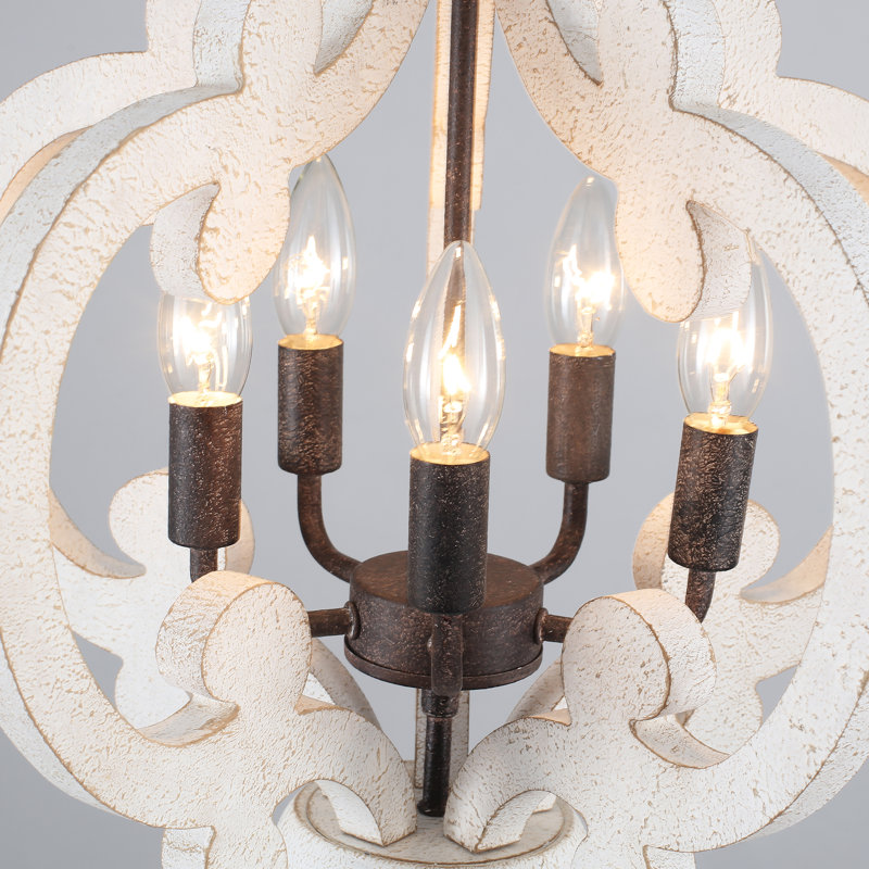 Luminaire suspendu géométrique 5 lumières Tinnin, Blanc antique antique / brun antique rustique
