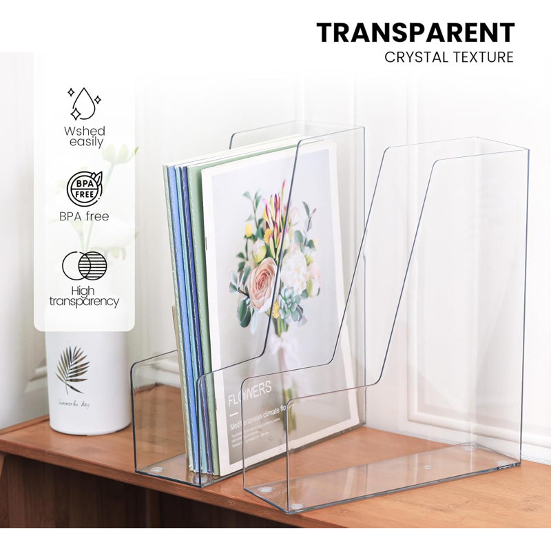 Clear File Organizer Desk Organizer And Storage Bins Holding For Magazines, Binders, Notebooks, Envelopes, Plastic Office Organization And Storage For Desk, 4 Pack