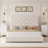 Ensemble de chambre à coucher 3 pièces, lit de rangement avec tête de lit en flanelle capitonnée, 2 tables de chevet avec 4 tiroirs