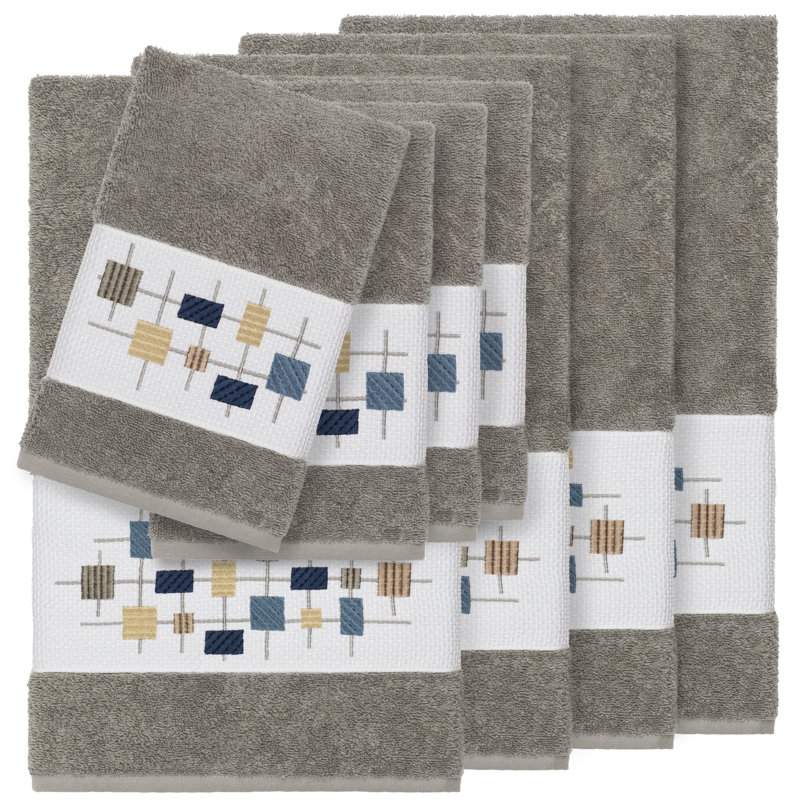 Khloe 100% Turkish Cotton Embellished Towel Set, Dark Gray, 8 Piece Towel Set