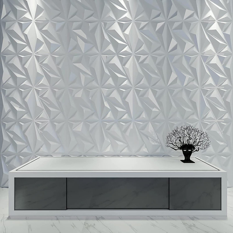 Panneau mural 3D 19,7 po x 19,7 po, panneau mural en PVC pour la maison, le bureau, blanc (paquet de 12), Blanc