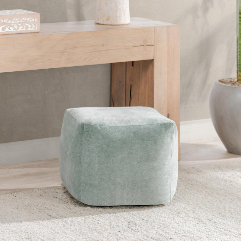 Heirloom 18" Velvet Fabric Orange Rust Floor Cushion Pouf, Bay Green
