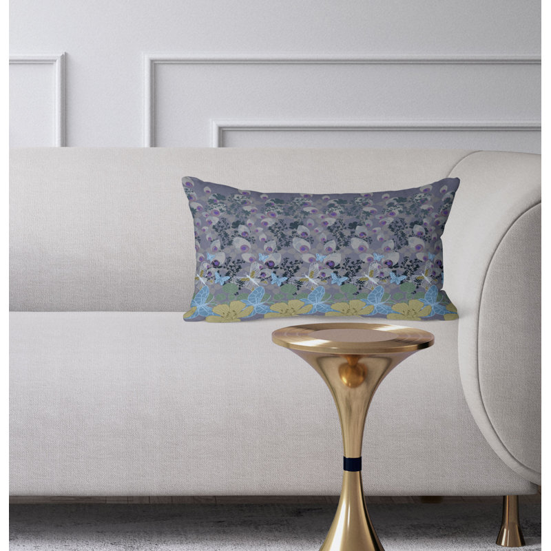 Papillon Paradise  Rectangular Throw Pillow, Blue/Gray
