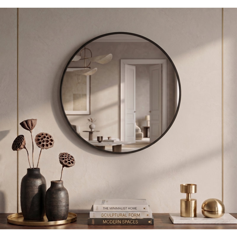 Miroir mural rond en métal Adelina, Noir