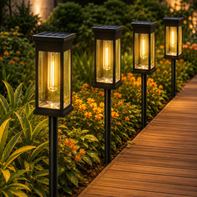 Solar Pathway Lights Outdoor, Vintage Edison Bulb Solar Garden Lights with Dusk to Dawn Sensor, IP65 Waterproof Landscape Lighting for Yard Walkway Patio Driveway