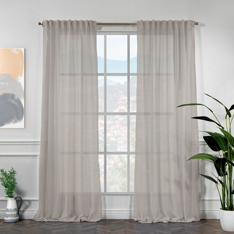 Extra Long & Extra Wide Faux Linen Semi Sheer Single Panel, 120" W x 95" L, Brown