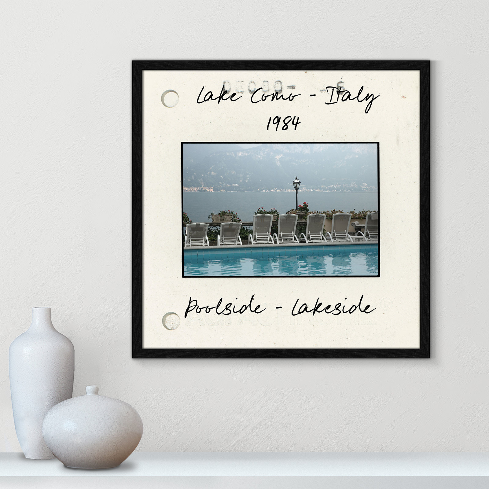 Travel Slide Collection "Lake Como, Italy" Print, Black Single Picture Framed Paper, 23.5" H x 23.5" W x 0.75" D