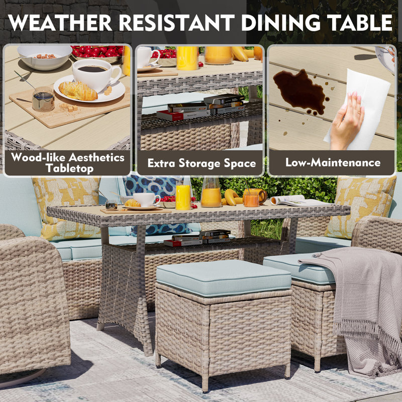Patio Dining Table with Ottomans