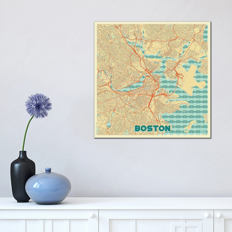Boston Retro Urban Blueprint Map by Hubert Roguski - Wrapped Canvas Print, 45.72 cm H x 45.72 cm W x 1.91 cm D
