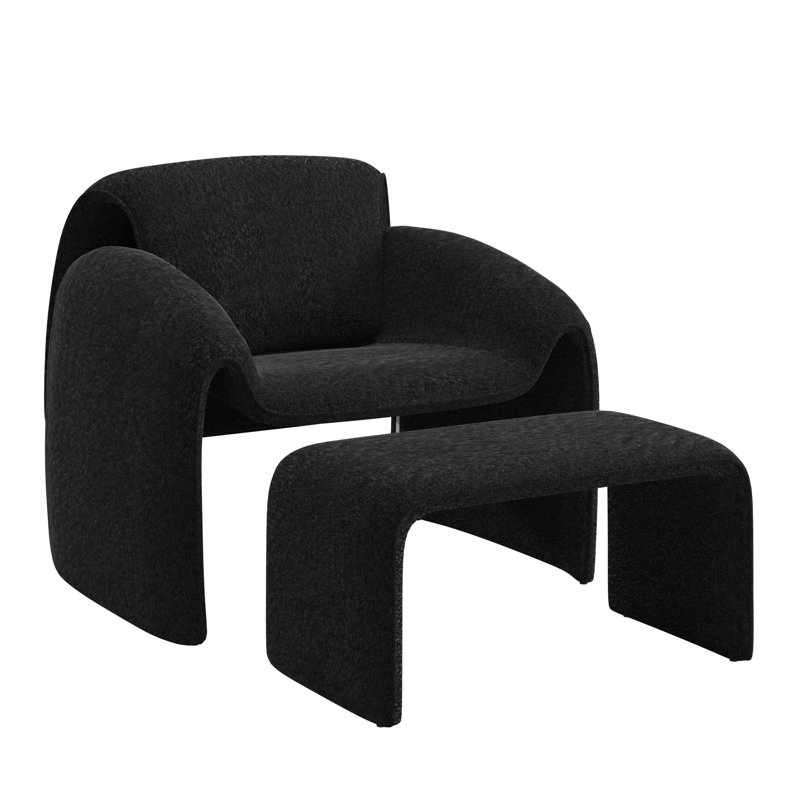 Gainsborough Round Arm Accent Chair And Ottoman, Black