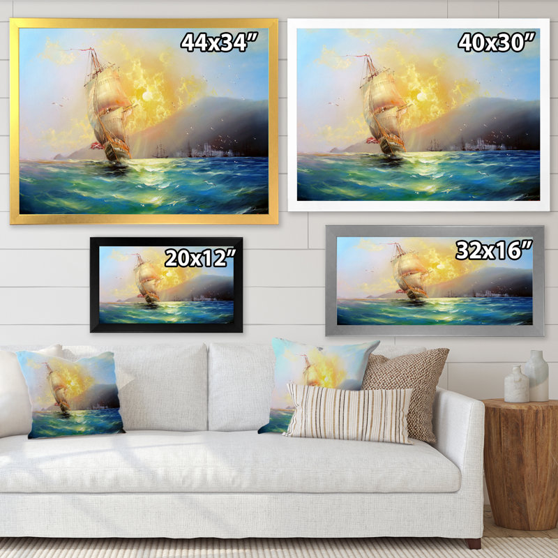 Vieille bataille maritime, reproduction d'art sur toile nautique et côtière, H 34 po x l 44 po x P 1 po, Cadre photo argenté