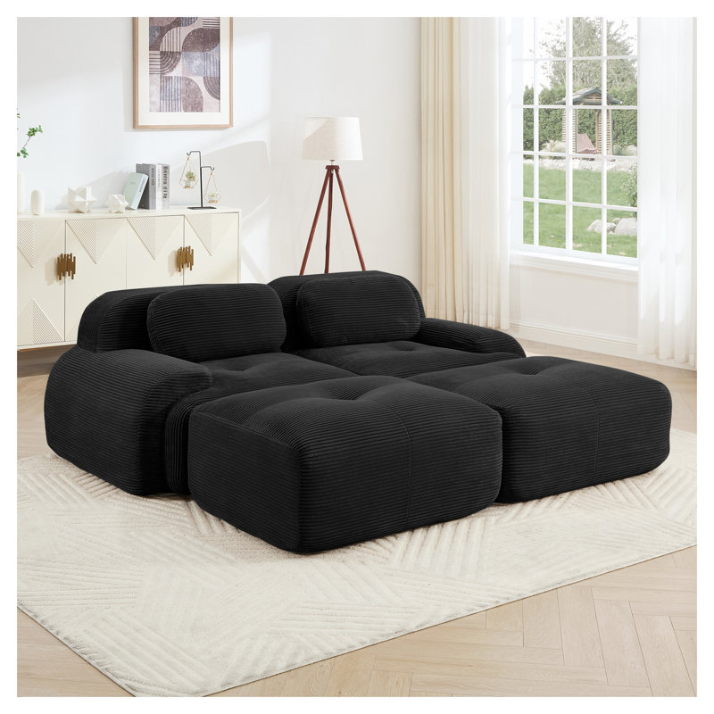 Canapé modulaire noir à 2 places modulaire, chaise longue en velours côtelé de luxe pour le salon et la chambre à coucher
